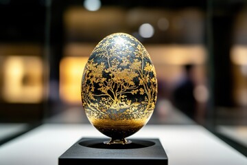 Decorative Black Egg with Golden Tree Artwork