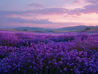 Endless Purple Blooms Under Pastel Sky