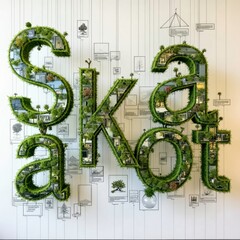 Green plant letter art pattern display