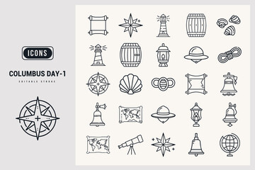 Collection of Icons Representing Exploration and Discovery White Background