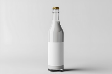 Empty glass bottle with blank label against plain background