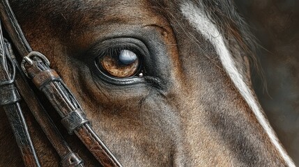 Close-up view of a horse's eye showing detail and emotion during a calm moment in early morning light