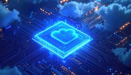 Cloud Computing Technology, Digital Circuit Board, Futuristic Design.