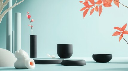 Serene Minimalist Still Life Artistic Product Display with Autumnal Accents