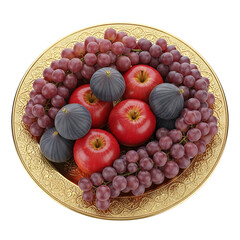 Still life of fruit on a plate isolated on transparent background