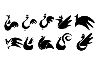 oiseau comme une poule en noir multi icones