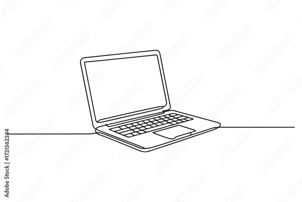 Poster single line continuous drawing of laptop computer minimal outline vector illustration