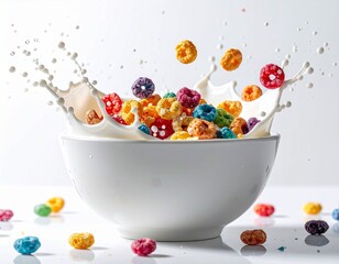 Cereal Explosion in a White Bowl