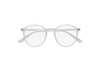 Clear prescription eyeglasses with translucent frames presented on a black background transparent background