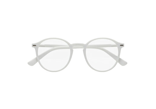 Clear prescription eyeglasses with translucent frames presented on a black background transparent background