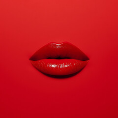 Red Lips On Red Background