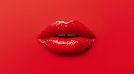 Red Lips On Red Background