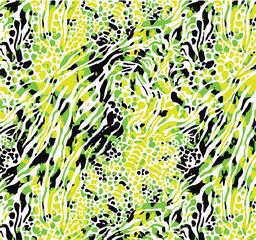 Leopard print. Vector seamless pattern. Animal skin background with black and brown spots on beige backdrop. Abstract exotic safari texture. Jaguar, leo, puma cheetah fur pattern. Repeat design