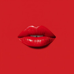Red Lips On Red Background