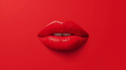 Red Lips On Red Background