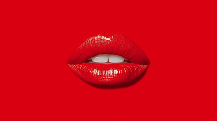 Red Lips On Red Background