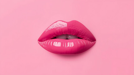 Pink Lips On Pink Background