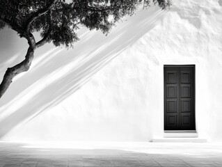 Minimalist Black Door on White Wall