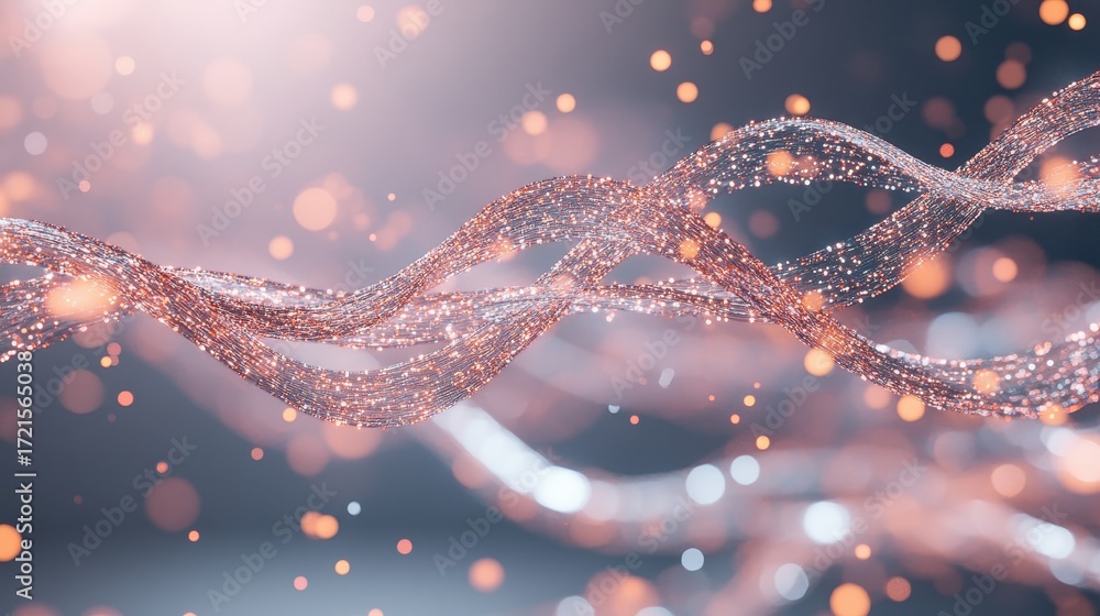 Poster abstract glowing strands representing genetic engineering pathways with soft bokeh lights.