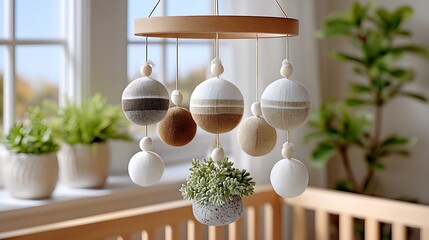 Earth-Toned Baby Mobile for Nursery with Soft Colors and Natural Elements