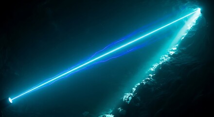 Blue Laser Beam in Dark Underwater Environment.