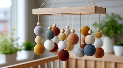 Minimalist Earthy Toned Mobile for Baby Crib with Soft Color Palette and Design