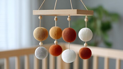 Minimalist Earthy Toned Baby Mobile for Crib in Natural Nursery Space