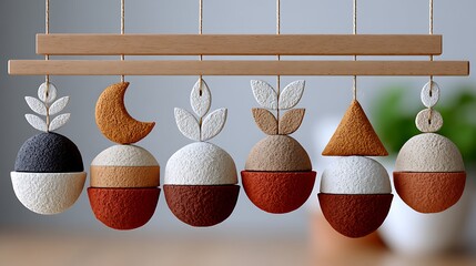 Earthy Toned Minimalist Baby Mobile Design for Crib Decoration