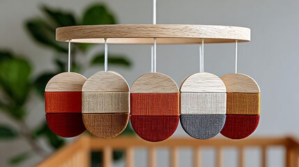 Geometric Baby Mobile with Earthy Tones and Warm Color Palette for Nursery Decor