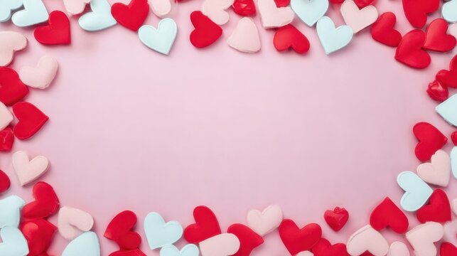 Heart candy border on pink background for Valentine's use, perfect for greetings, social media, and affectionate visuals