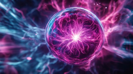 A glowing orb with pink and blue energy swirling around it in a cosmic background with nebula effects