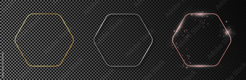 Poster set of three rounded hexagon frames