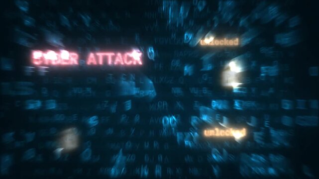 Cyber security concept - plain code with cyber attack in red