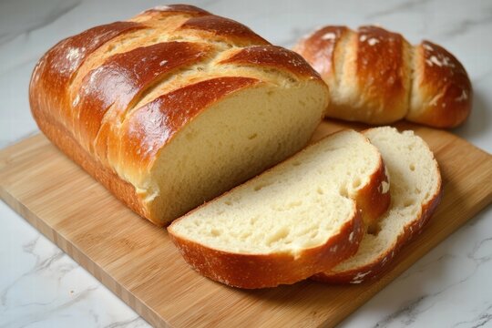 Braided bread loaf with sliced piece - Powered by Adobe