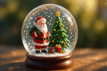 Close-Up of Sparkling Snow Globe with Miniature Christmas Scene Inside