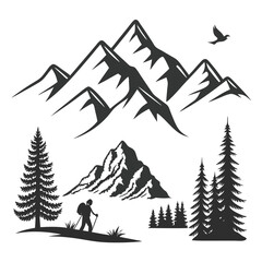 Fototapeta premium Mountain Silhouette Icons Vector Set – Minimal Nature & Adventure Elements