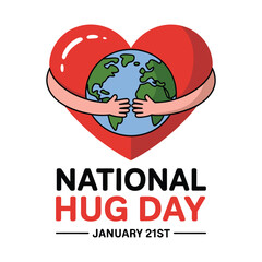 Earth hugged by heart with National Hug Day text globe