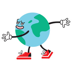 walking earth mascot vector design

