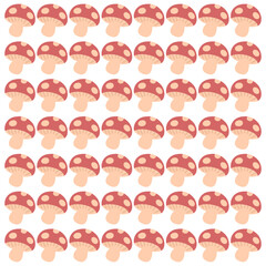 Seamless pattern vector illustration featuring uniform mushrooms in a simple shape with natural earthy tones, creating a playful and organic design ideal for food, nature, and children’s projects.