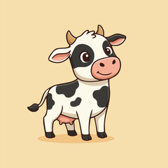 Cartoon cow character standing cute farm animal illustration for kids design projects