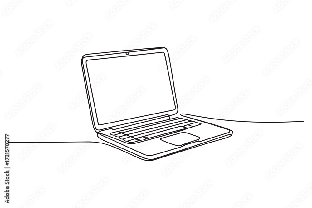 Poster single line continuous drawing of laptop computer minimal outline vector illustration