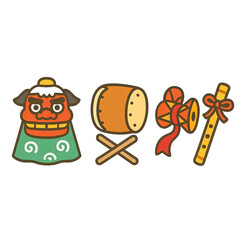 Naklejka premium 獅子舞と祭りの楽器｜Shishimai and Festival Instruments