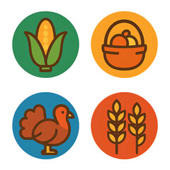 Fototapeta premium 感謝祭アイコンセット（円形デザイン）｜Thanksgiving Icons Set (Round Design)