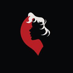 Minimal vector silhouette of woman profile with red accent shape. Stylish modern illustration perfect for beauty, fashion, cosmetics, branding, logos or creative design projects