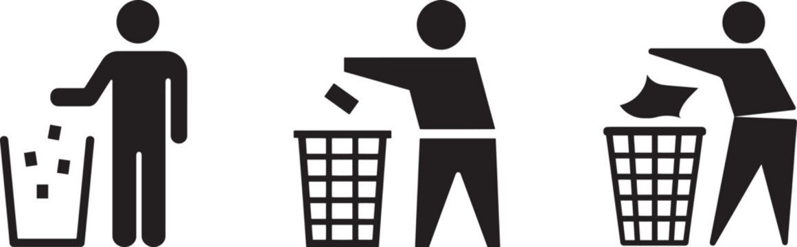 Throw Trash Icon, Trash Can Symbol of Person Disposing Garbage in Bin, Waste Management Vector Illustration