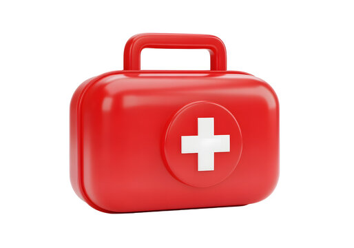 3D icon of first aid kit box with medical cross symbol on transparent background. Realistic emergency container design, ideal for healthcare graphics, hospital illustrations, medical app UI. - Powered by Adobe
