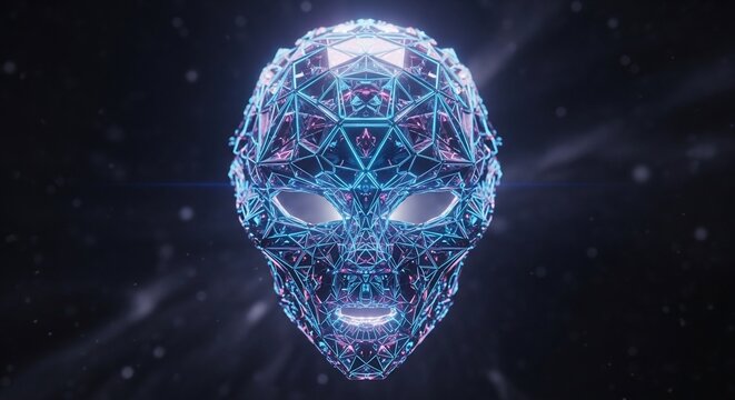 Alien Head Wireframe Digital Art.