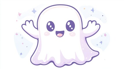 Obraz premium Adorable Kawaii Ghost Character Artwork Cute Kawaii Ghost Illustration with Stars and Pastel Colors highlighting fun imaginative character art that enhances creative holiday storytelling