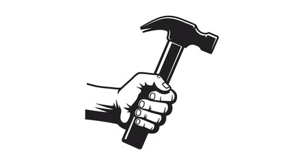 A hand firmly gripping a black and white claw hammer illustration