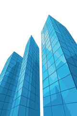 Obraz premium Modern architecture featuring glass skyscrapers that reflect sunlight from an upward perspective